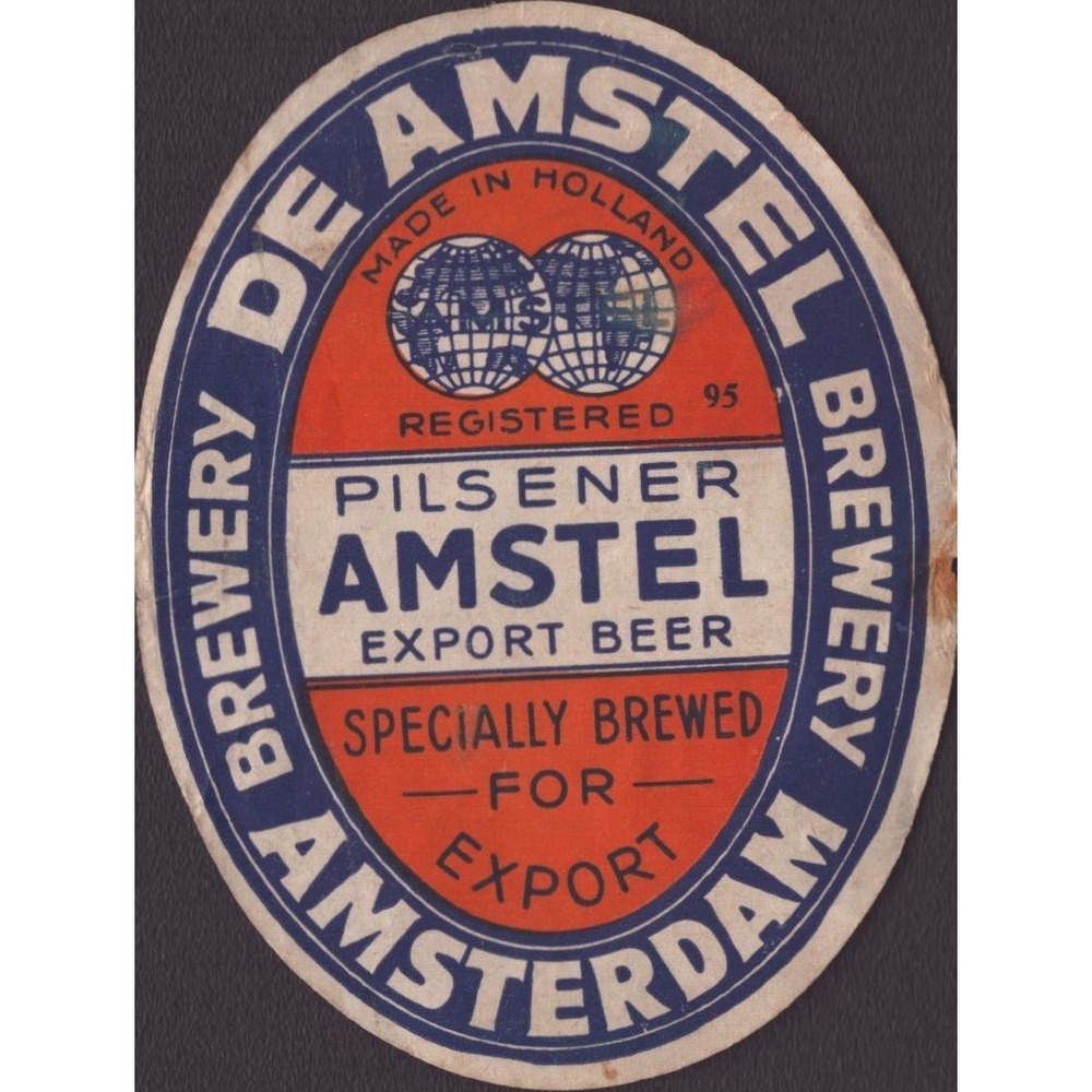 Vintage Amstel Brewery Pilsener Export Beer Label Holland Amsterdam 2.8x3.7 VG